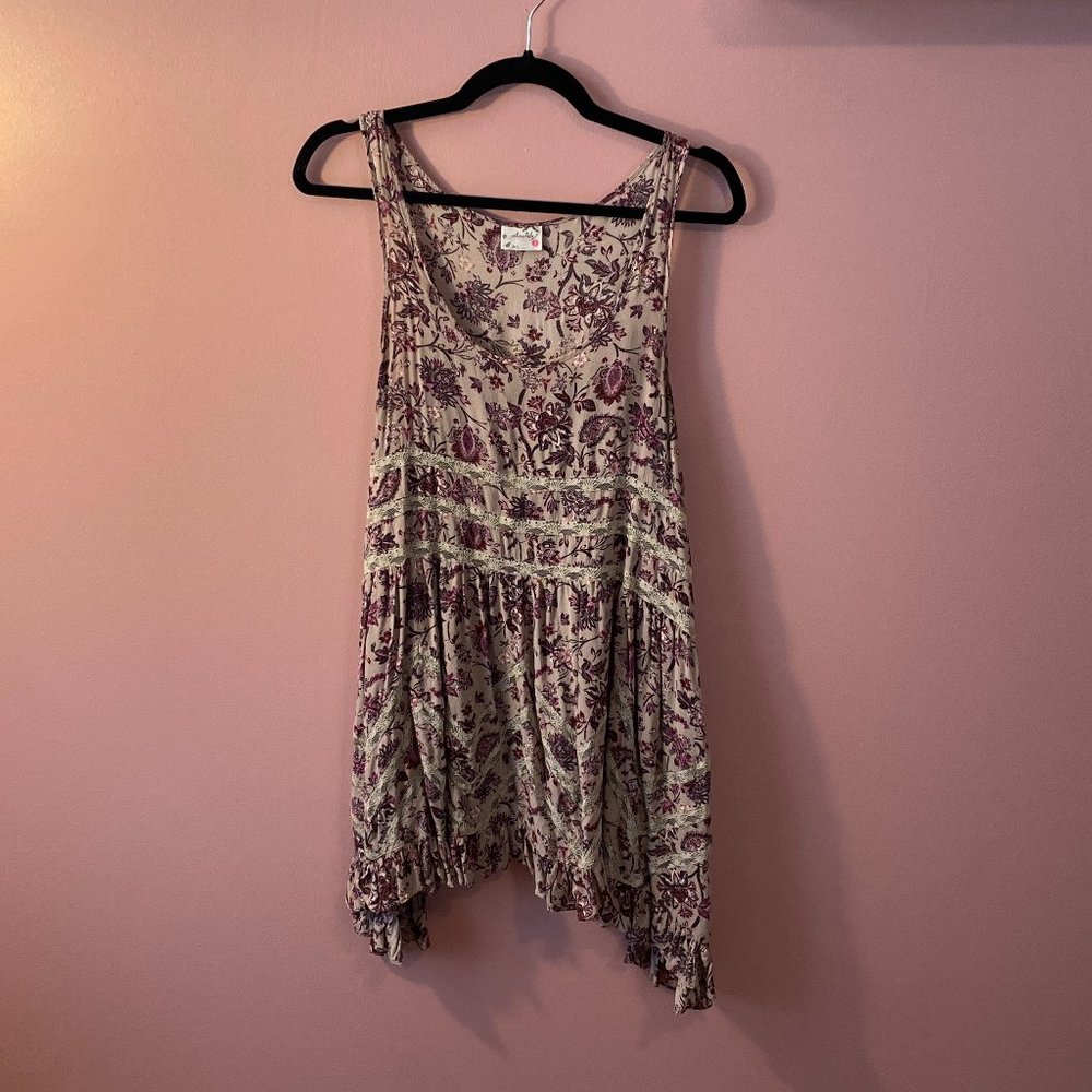 Free People Floral Mini Dress in Cream and Purple